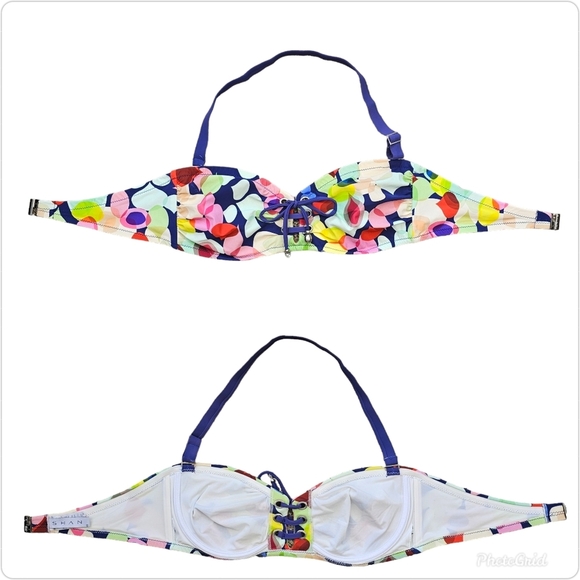 SHAN Alice Floral Print Lace Up Removable Strap Bandeau Swim Top Size 12 - Picture 6 of 12